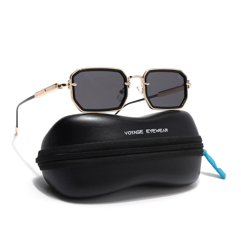 Rectangle Polarized Sunglasses (Black Lens | Golden Frame - SLPMG9083)