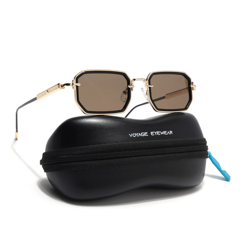 Rectangle Polarized Sunglasses (Olive Lens | Golden Frame - SLPMG9084)