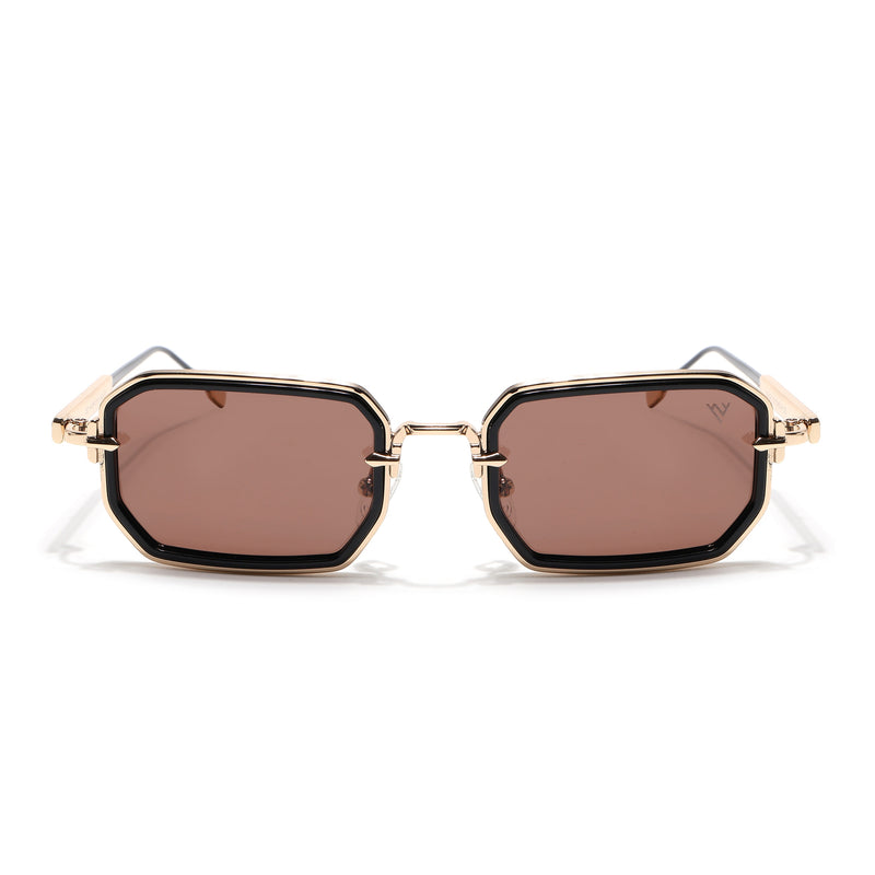 Rectangle Polarized Sunglasses (Brown Lens | Golden Frame - SLPMG9085)