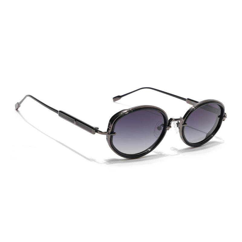 Oval Polarized Sunglasses (Black Lens | Gun Matel Frame - SLPMG9069)