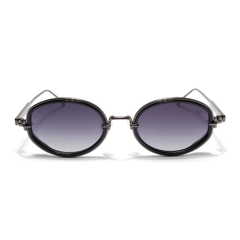 Oval Polarized Sunglasses (Black Lens | Gun Matel Frame - SLPMG9069)
