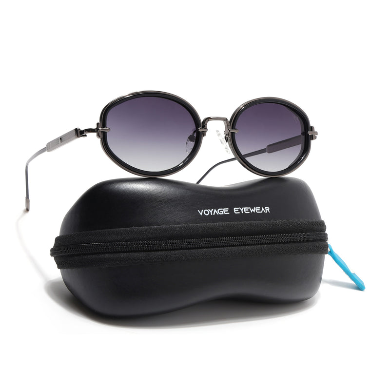 Oval Polarized Sunglasses (Black Lens | Gun Matel Frame - SLPMG9069)