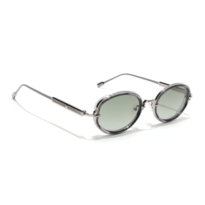 Oval Polarized Sunglasses (Green Lens | Silver Frame - SLPMG9070)