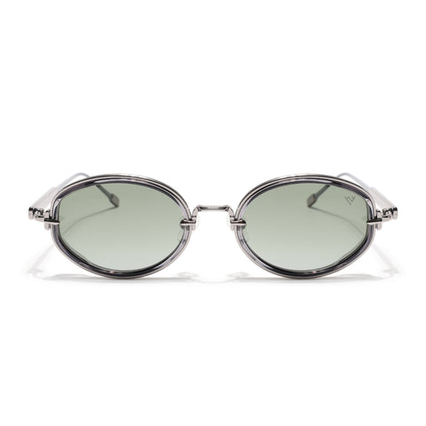 Oval Polarized Sunglasses (Green Lens | Silver Frame - SLPMG9070)