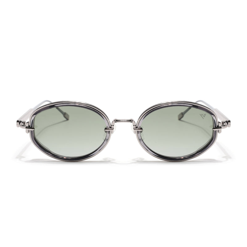 Oval Polarized Sunglasses (Green Lens | Silver Frame - SLPMG9070)