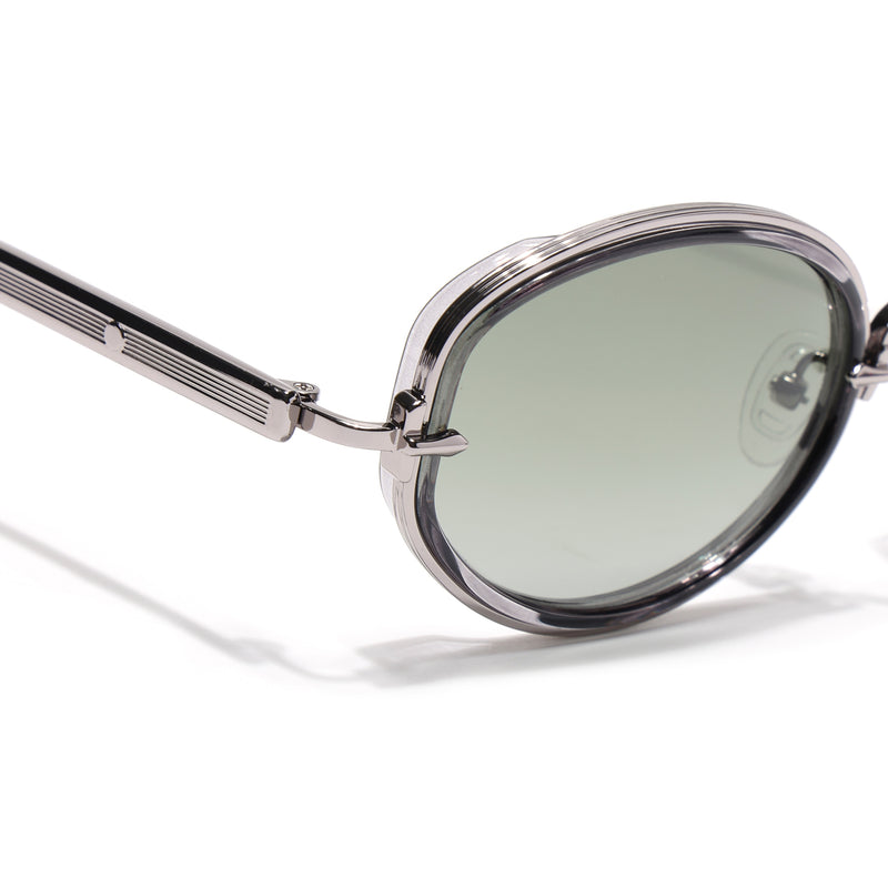 Oval Polarized Sunglasses (Green Lens | Silver Frame - SLPMG9070)