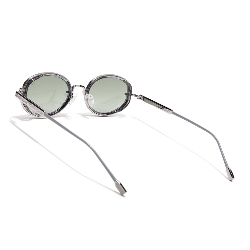 Oval Polarized Sunglasses (Green Lens | Silver Frame - SLPMG9070)