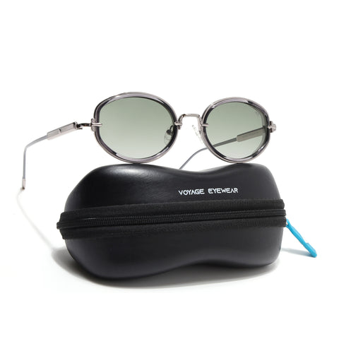 Oval Polarized Sunglasses (Green Lens | Silver Frame - SLPMG9070)
