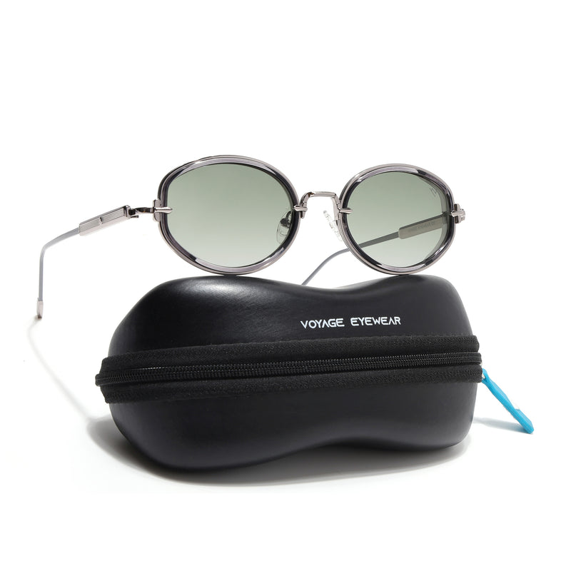Oval Polarized Sunglasses (Green Lens | Silver Frame - SLPMG9070)