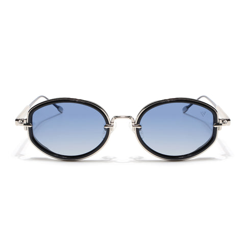 Oval Polarized Sunglasses (Blue Lens | Silver Frame - SLPMG9071)