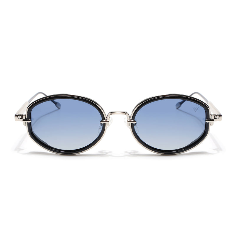 Oval Polarized Sunglasses (Blue Lens | Silver Frame - SLPMG9071)
