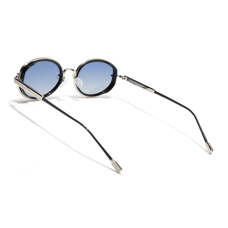 Oval Polarized Sunglasses (Blue Lens | Silver Frame - SLPMG9071)