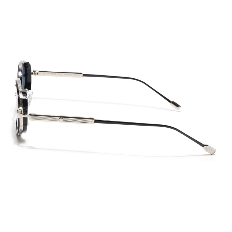 Oval Polarized Sunglasses (Blue Lens | Silver Frame - SLPMG9071)