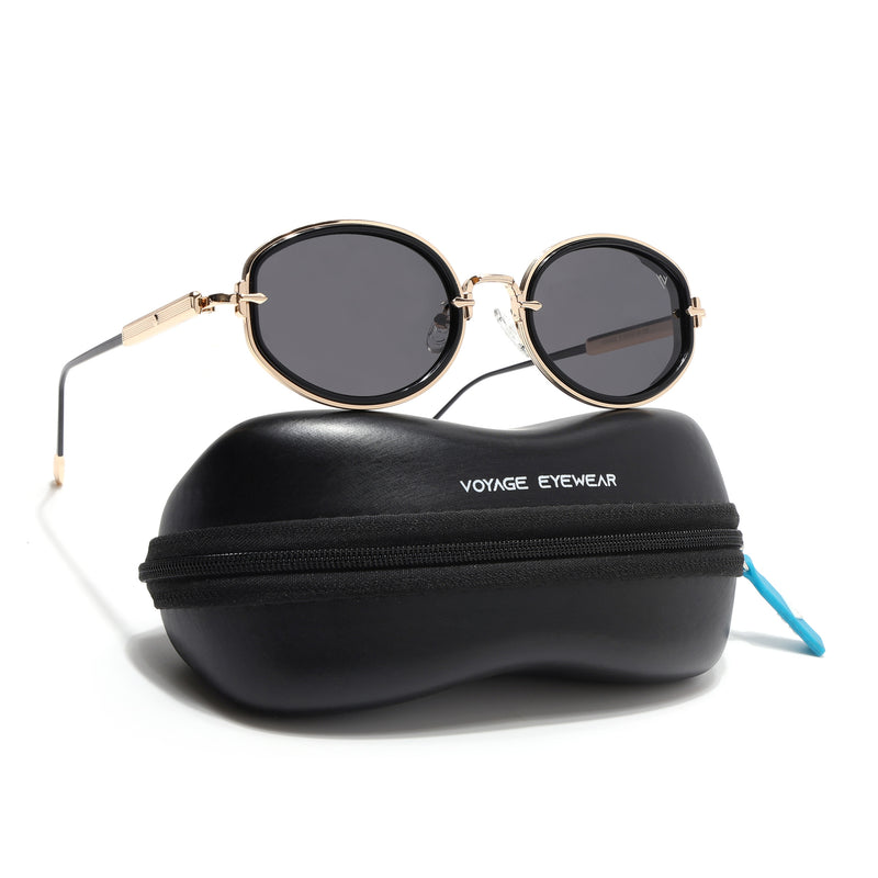 Oval Polarized Sunglasses (Black Lens | Golden Frame - SLPMG9072)