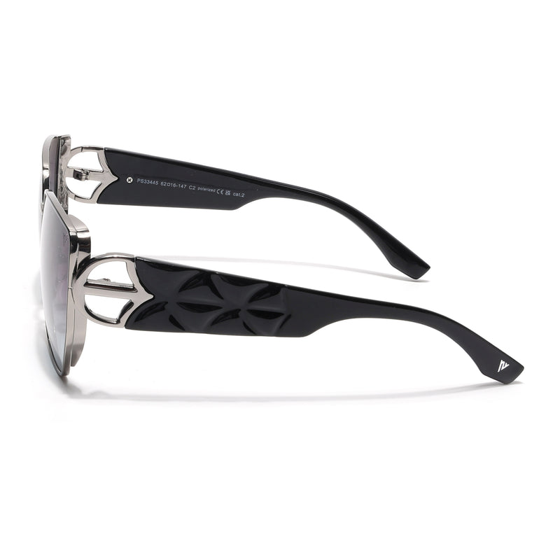 Oversize Polarized Sunglasses (Brown & Grey Lens | Grey Frame - SLPMG9103)