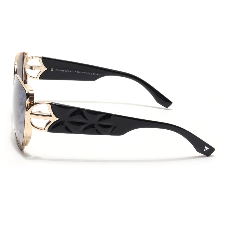 Oversize Polarized Sunglasses (Blue & Brown Lens | Golden Frame - SLPMG9106)