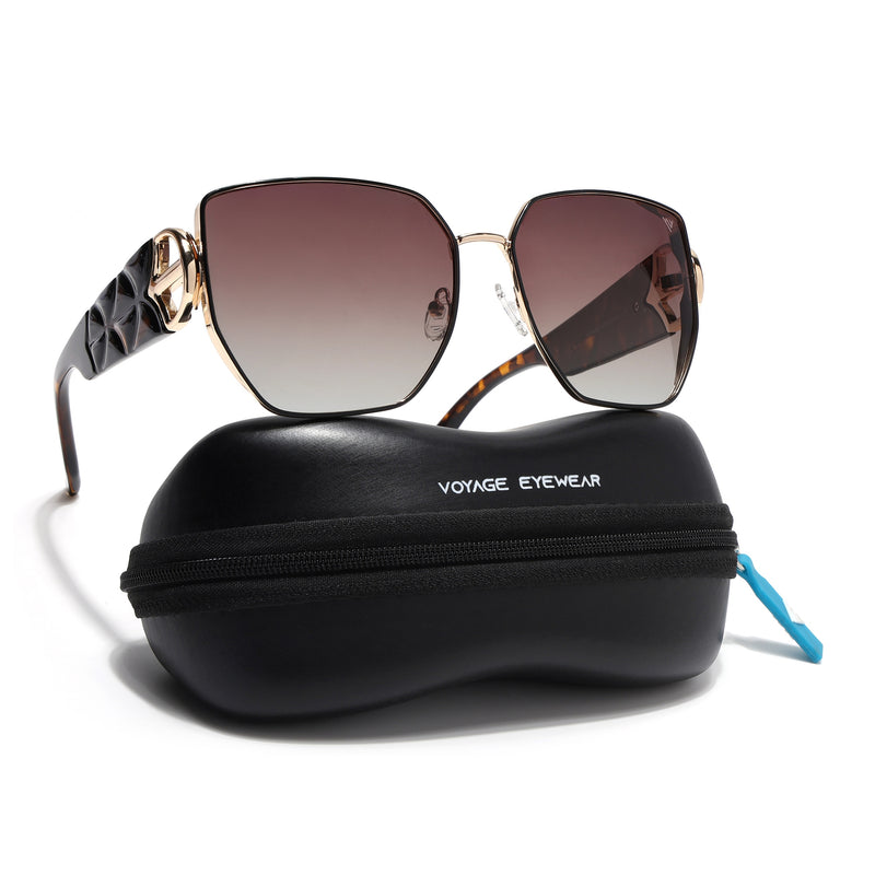 Oversize Polarized Sunglasses (Brown Lens | Golden Frame - SLPMG9107)