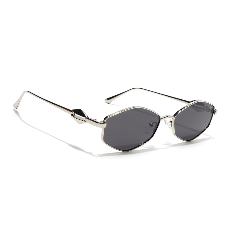 Hexagonal Polarized Sunglasses (Black Lens | Silver Frame - SLPMG9075)