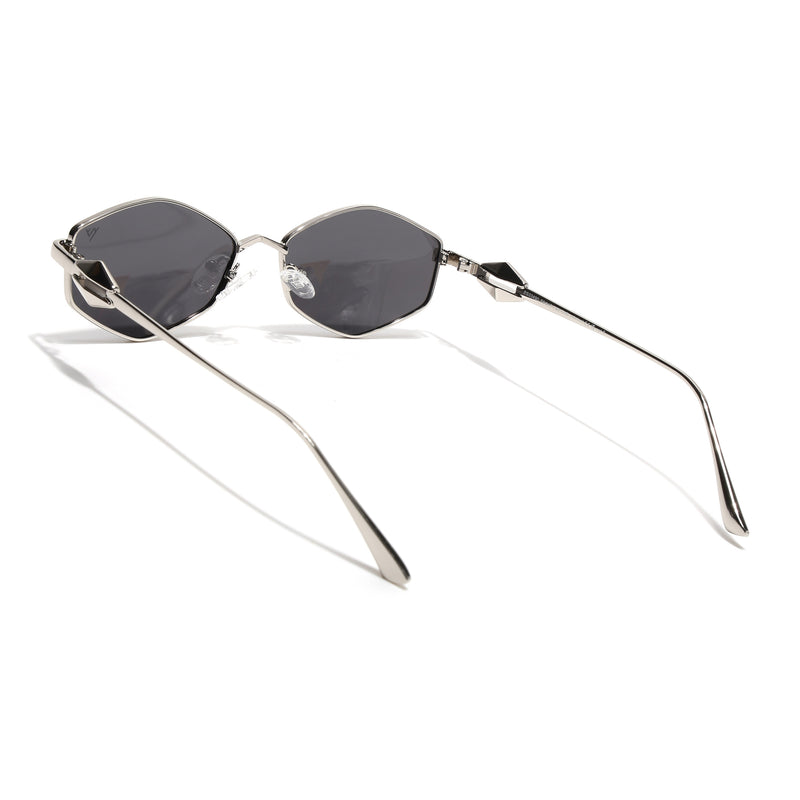 Hexagonal Polarized Sunglasses (Black Lens | Silver Frame - SLPMG9075)
