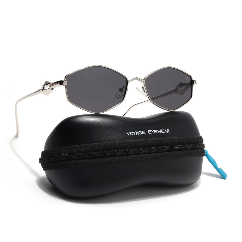 Hexagonal Polarized Sunglasses (Black Lens | Silver Frame - SLPMG9075)