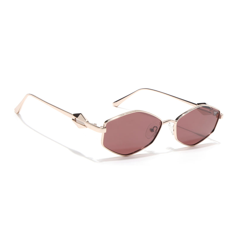 Hexagonal Polarized Sunglasses (Red Lens | Golden Frame - SLPMG9079)