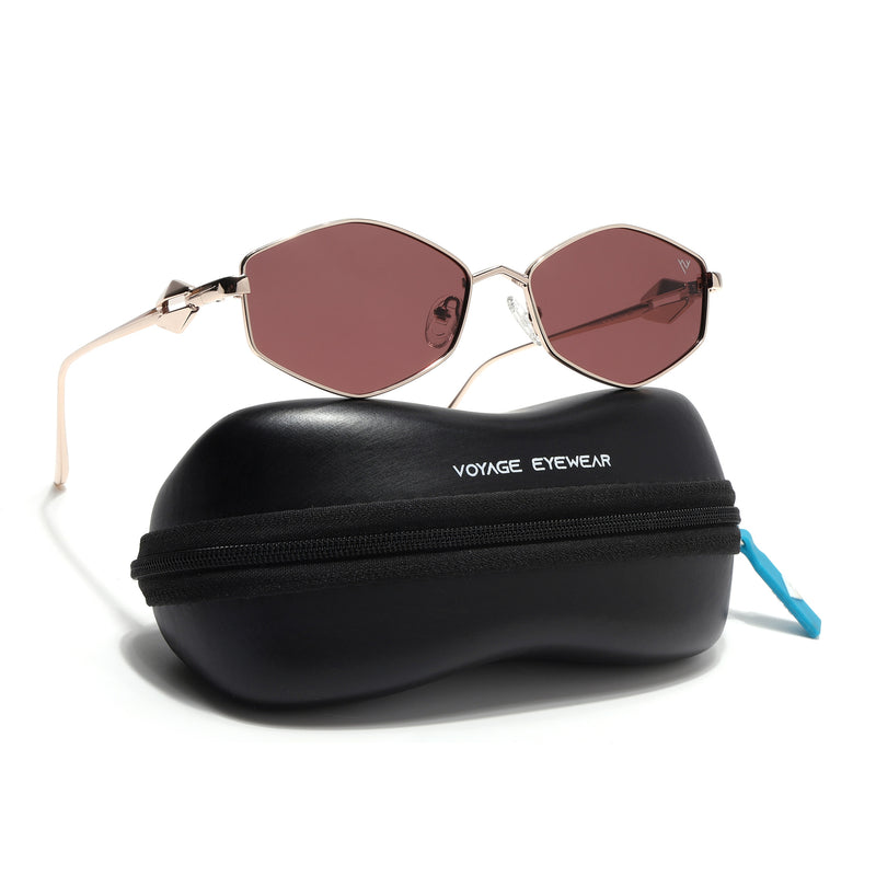 Hexagonal Polarized Sunglasses (Red Lens | Golden Frame - SLPMG9079)