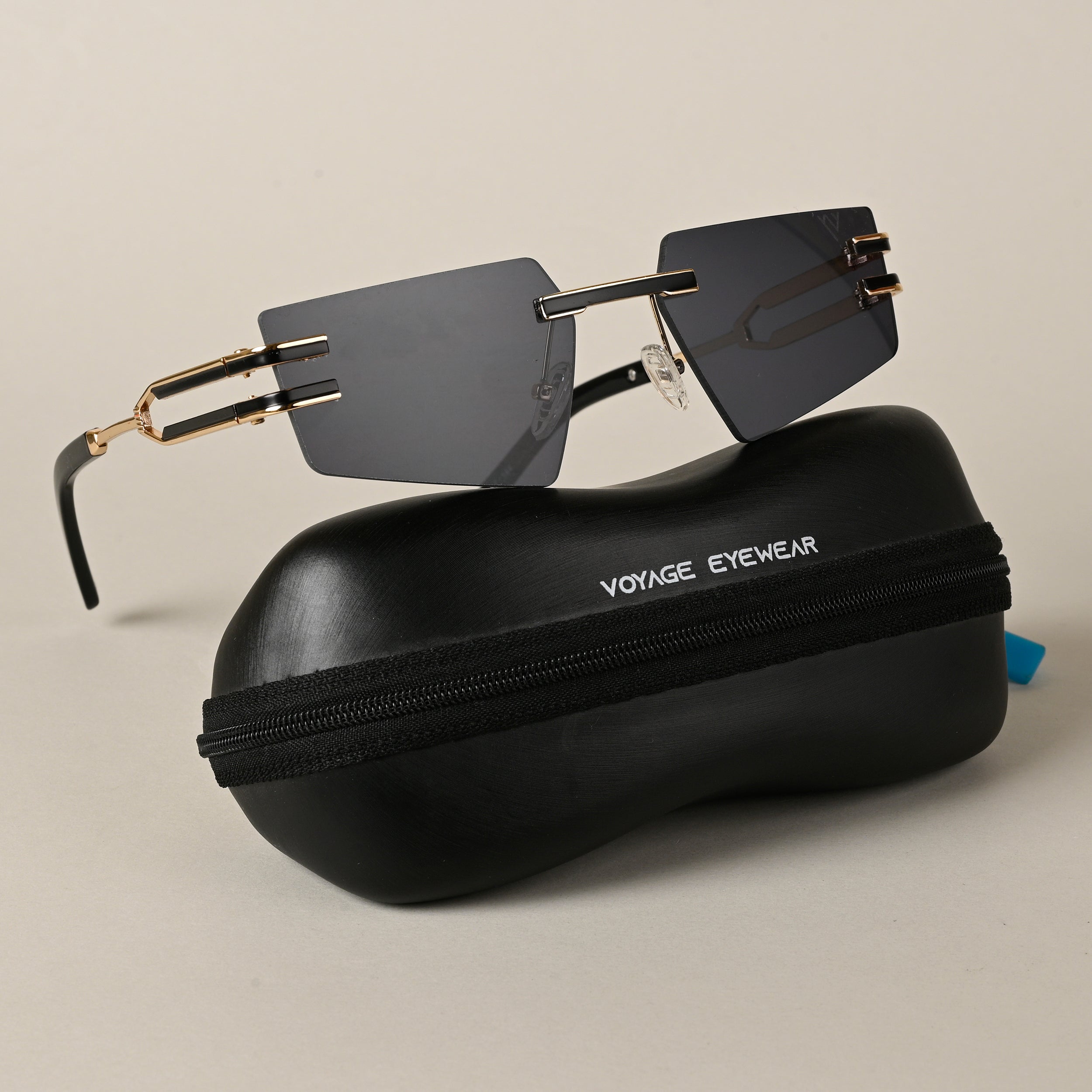 Voyage Black Rimless Sunglasses for Men & Women - MG4201
