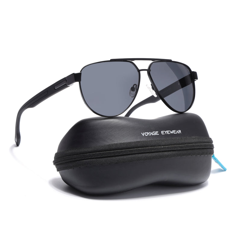 Aviator Polarized Sunglasses for Men & Women (Black Lens | Black Frame - SLPMG7224)