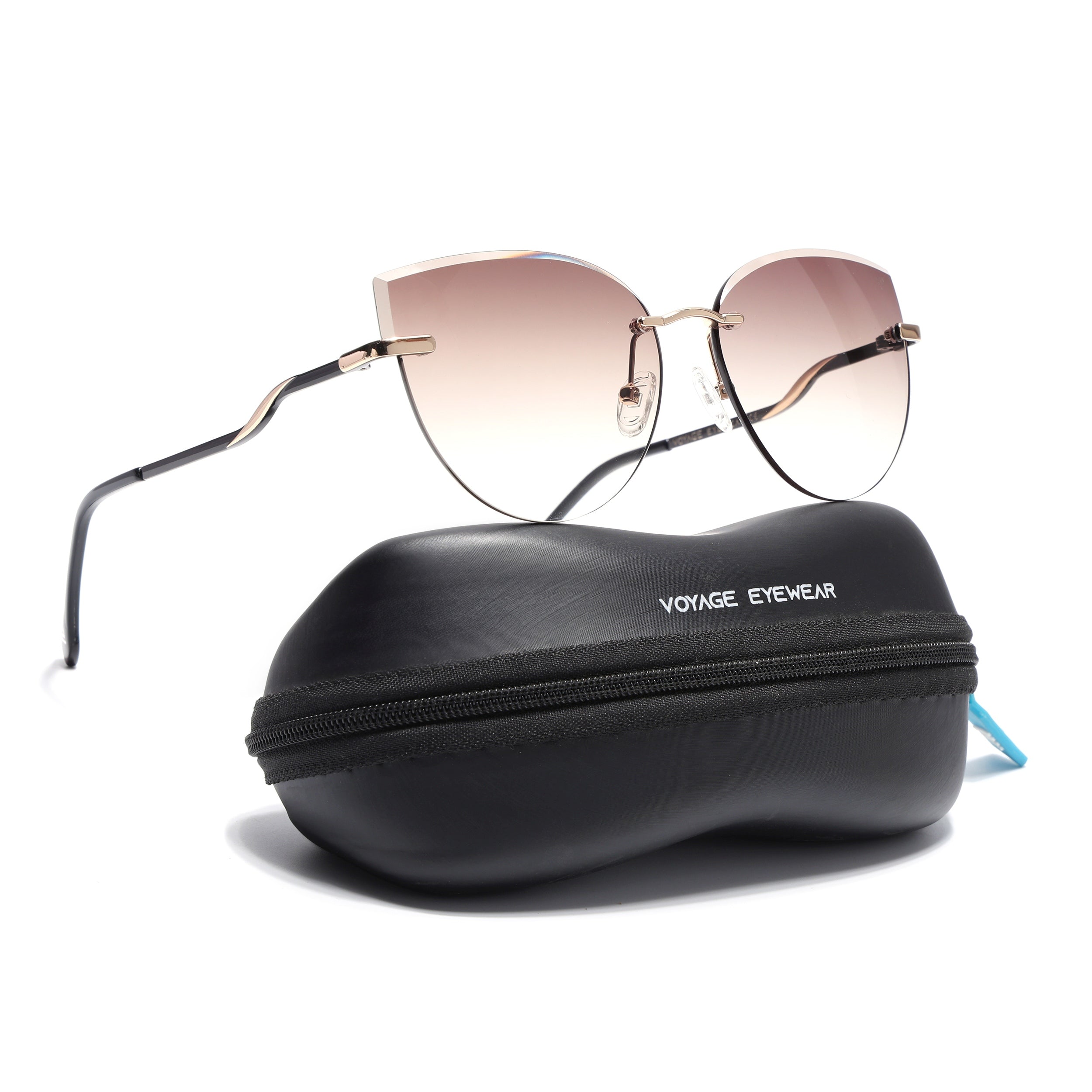 Cateye Sunglasses for Women (Brown & Clear Lens | Golden Frame - SLMG7222)