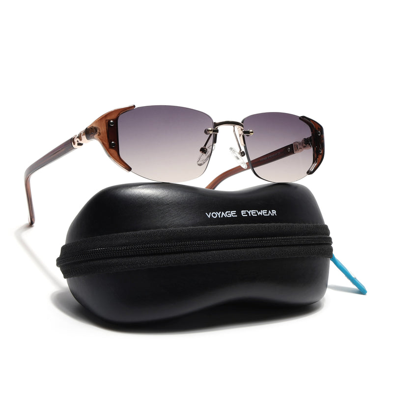 Rimless Sunglasses (Brown Lens | Golden & Brown Frame - SLMG9026)