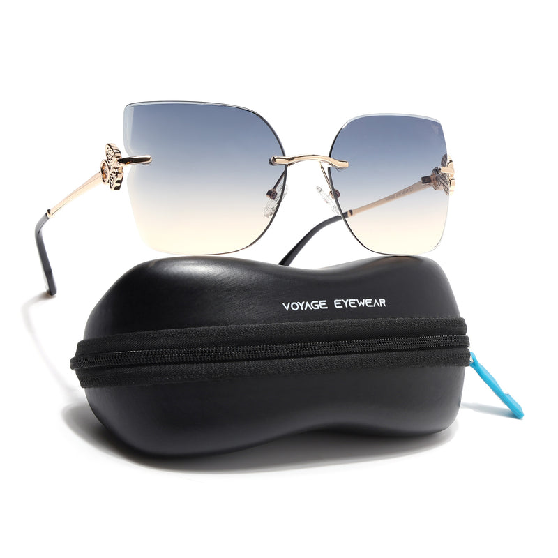 Rimless Sunglasses (Blue Lens | Golden Frame - SLMG9056)