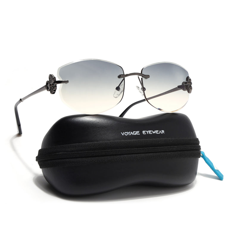 Rimless Sunglasses (Green Lens | Gun Matel Frame - SLMG9059)