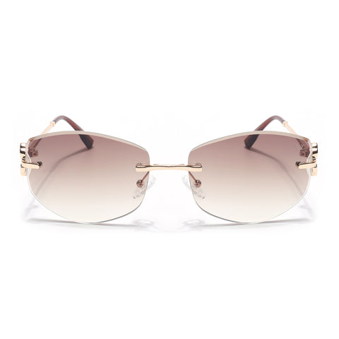 Rimless Sunglasses (Brown & Clear Lens | Golden Frame - SLMG9062)
