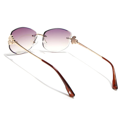 Rimless Sunglasses (Brown & Clear Lens | Golden Frame - SLMG9062)