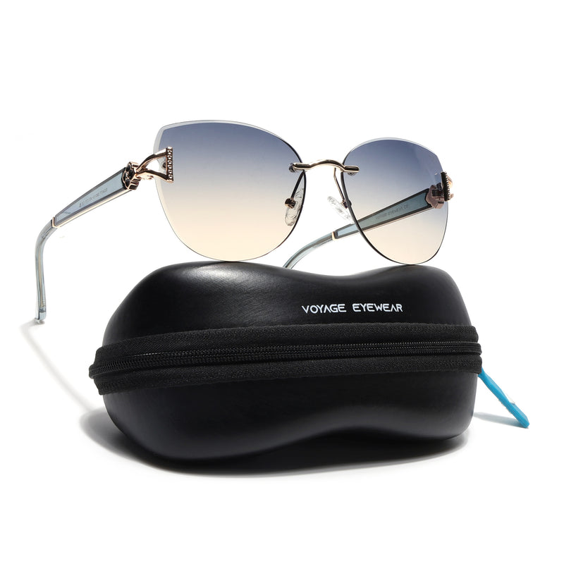 Rimless Sunglasses (Blue Lens | Golden Frame - SLMG9051)