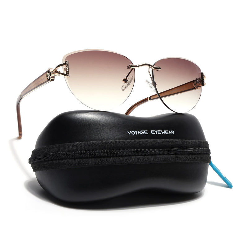 Rimless Sunglasses (Light Brown Lens | Golden Frame - SLMG9046)