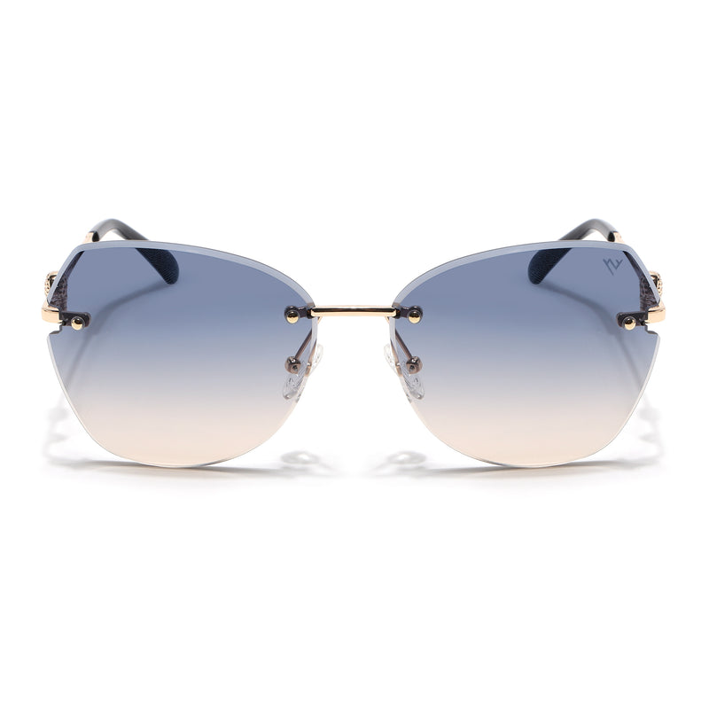 Oversize Sunglasses (Blue Lens | Golden Frame - SLMG9095)