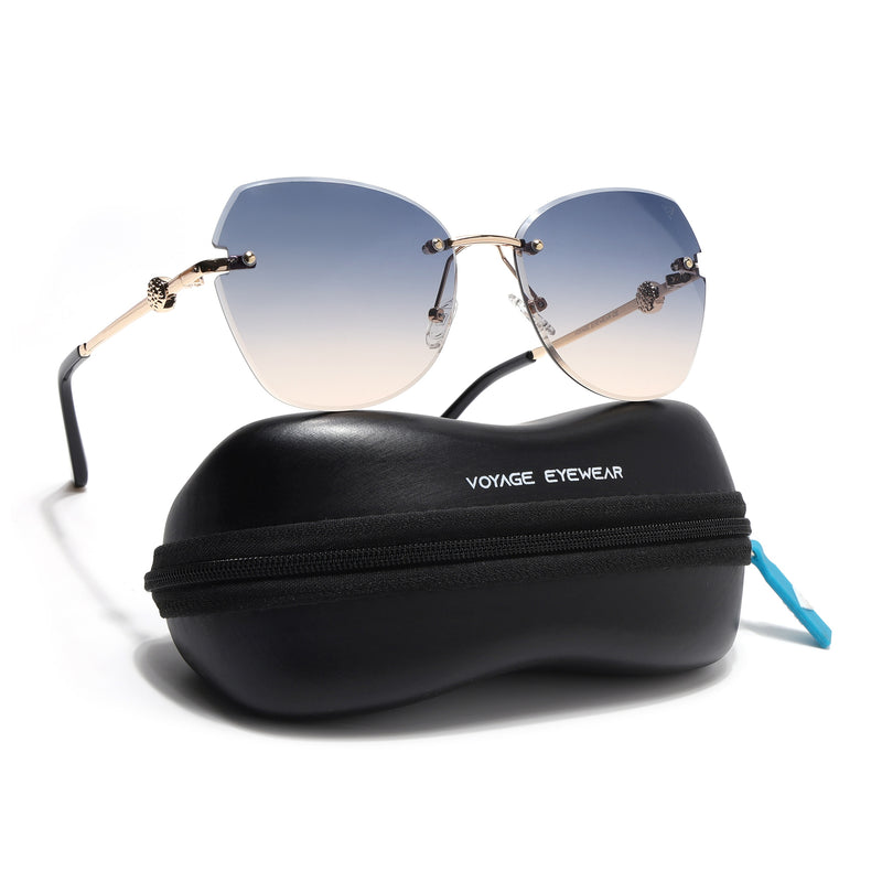 Oversize Sunglasses (Blue Lens | Golden Frame - SLMG9095)