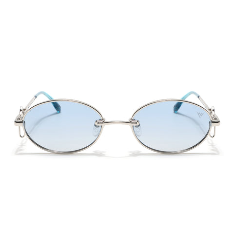 Oval Polarized Sunglasses (Blue Lens | Silver Frame - SLPMG9038)