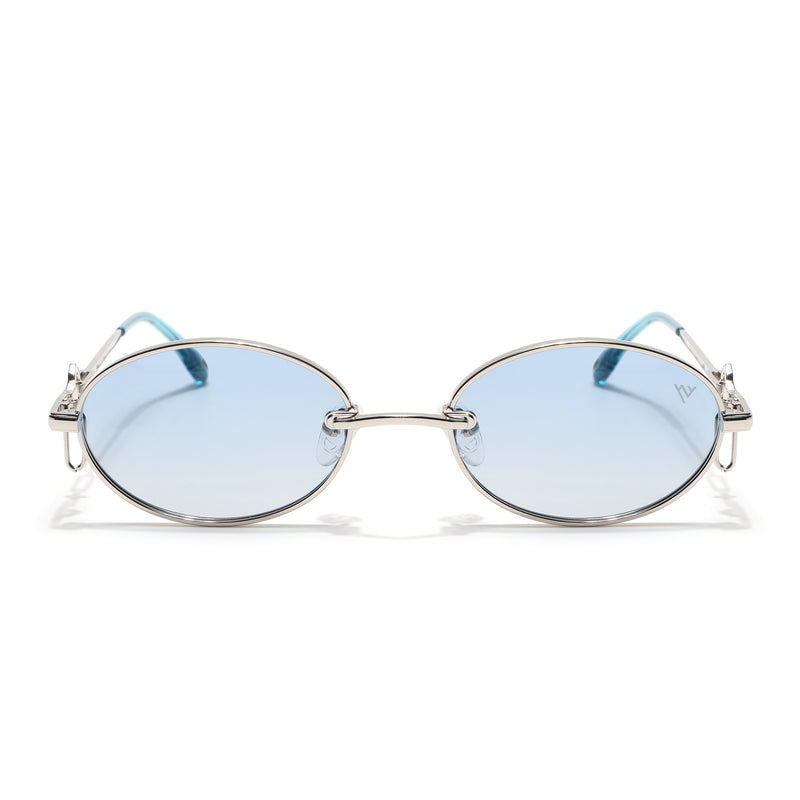 Oval Polarized Sunglasses (Blue Lens | Silver Frame - SLPMG9038)