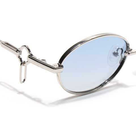 Oval Polarized Sunglasses (Blue Lens | Silver Frame - SLPMG9038)