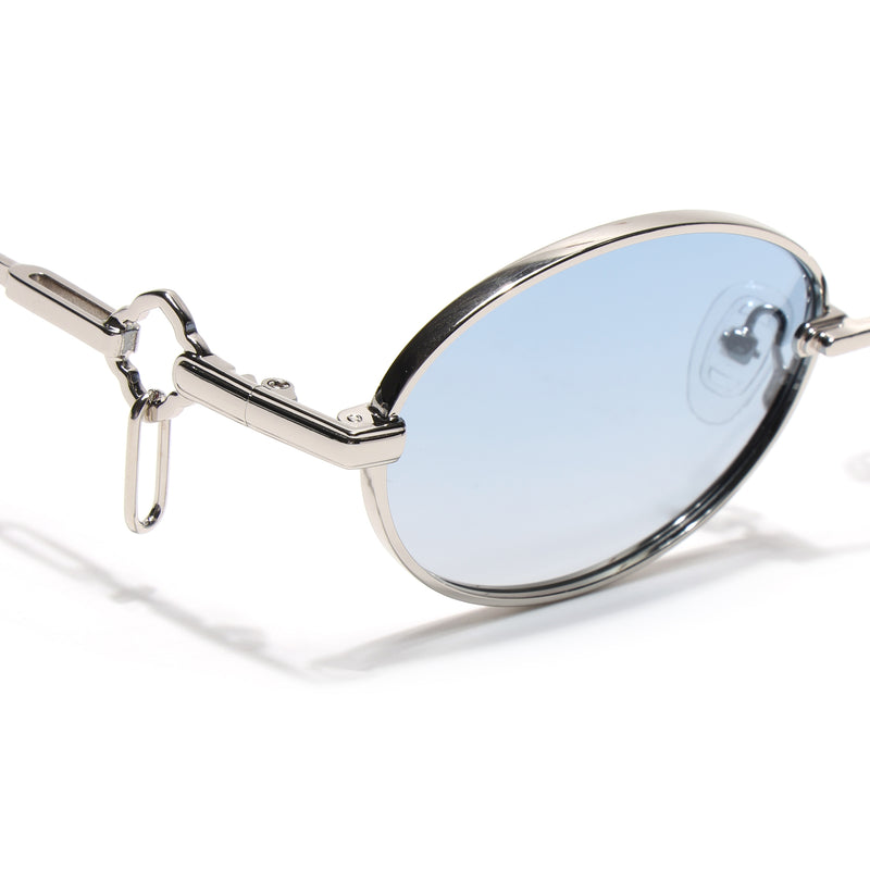 Oval Polarized Sunglasses (Blue Lens | Silver Frame - SLPMG9038)