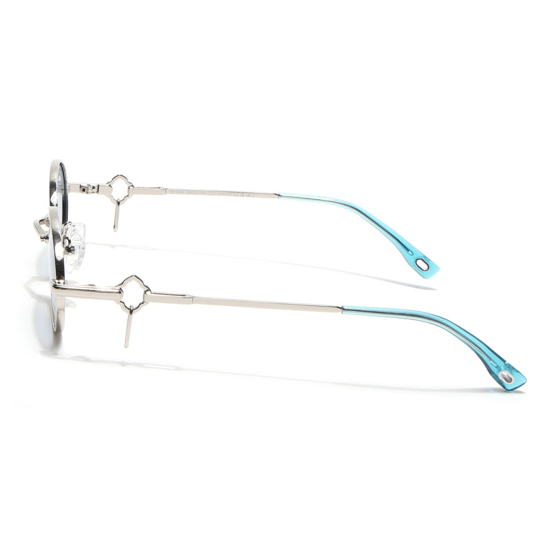 Oval Polarized Sunglasses (Blue Lens | Silver Frame - SLPMG9038)