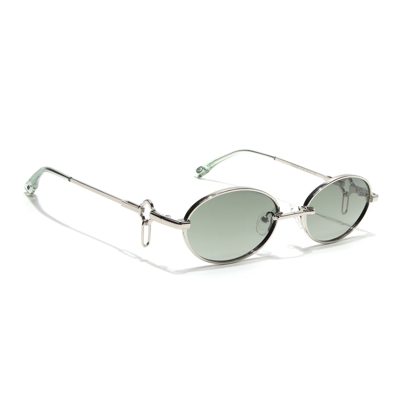 Oval Polarized Sunglasses (Green Lens | Silver Frame - SLPMG9040)