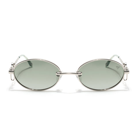 Oval Polarized Sunglasses (Green Lens | Silver Frame - SLPMG9040)