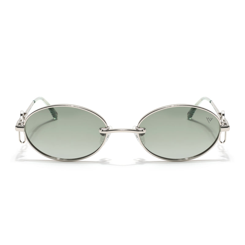 Oval Polarized Sunglasses (Green Lens | Silver Frame - SLPMG9040)