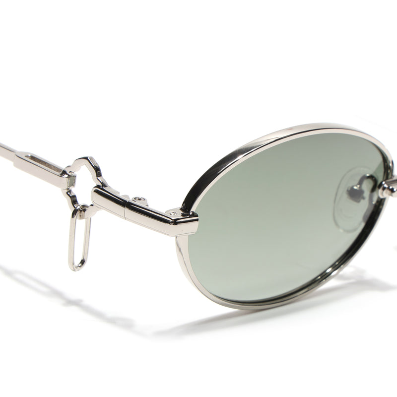 Oval Polarized Sunglasses (Green Lens | Silver Frame - SLPMG9040)