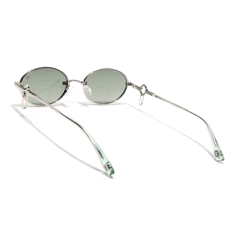 Oval Polarized Sunglasses (Green Lens | Silver Frame - SLPMG9040)