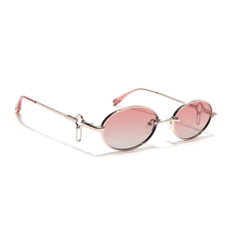 Oval Polarized Sunglasses (Pink Lens | Golden Frame - SLPMG9042)