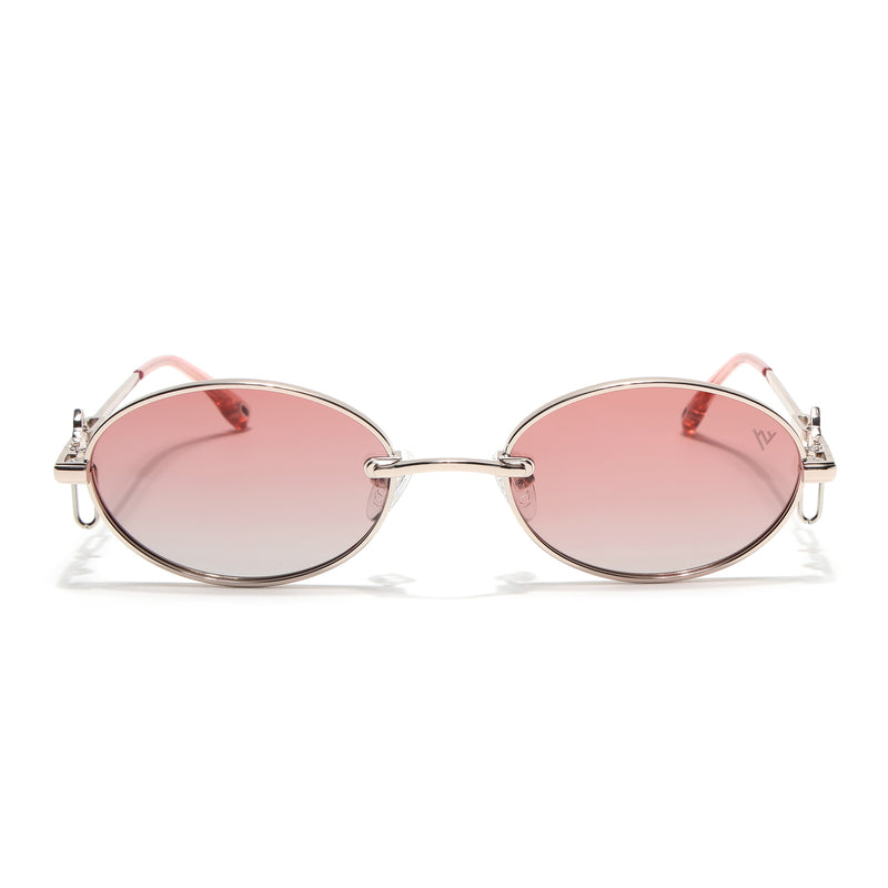 Oval Polarized Sunglasses (Pink Lens | Golden Frame - SLPMG9042)